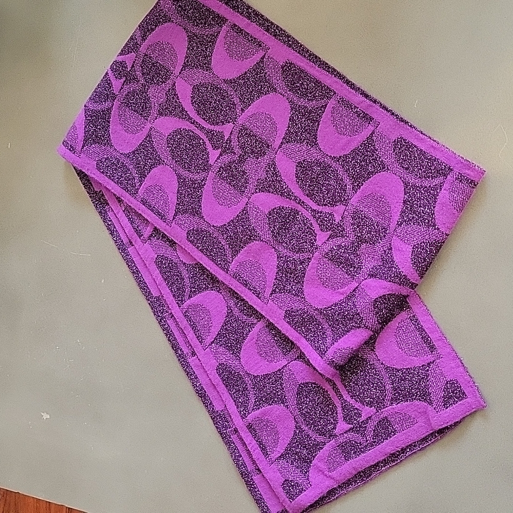 Women's COACH Purple Sparkle Glitter Tonal Knit C Logo Scarf 7'" W x 60" L
